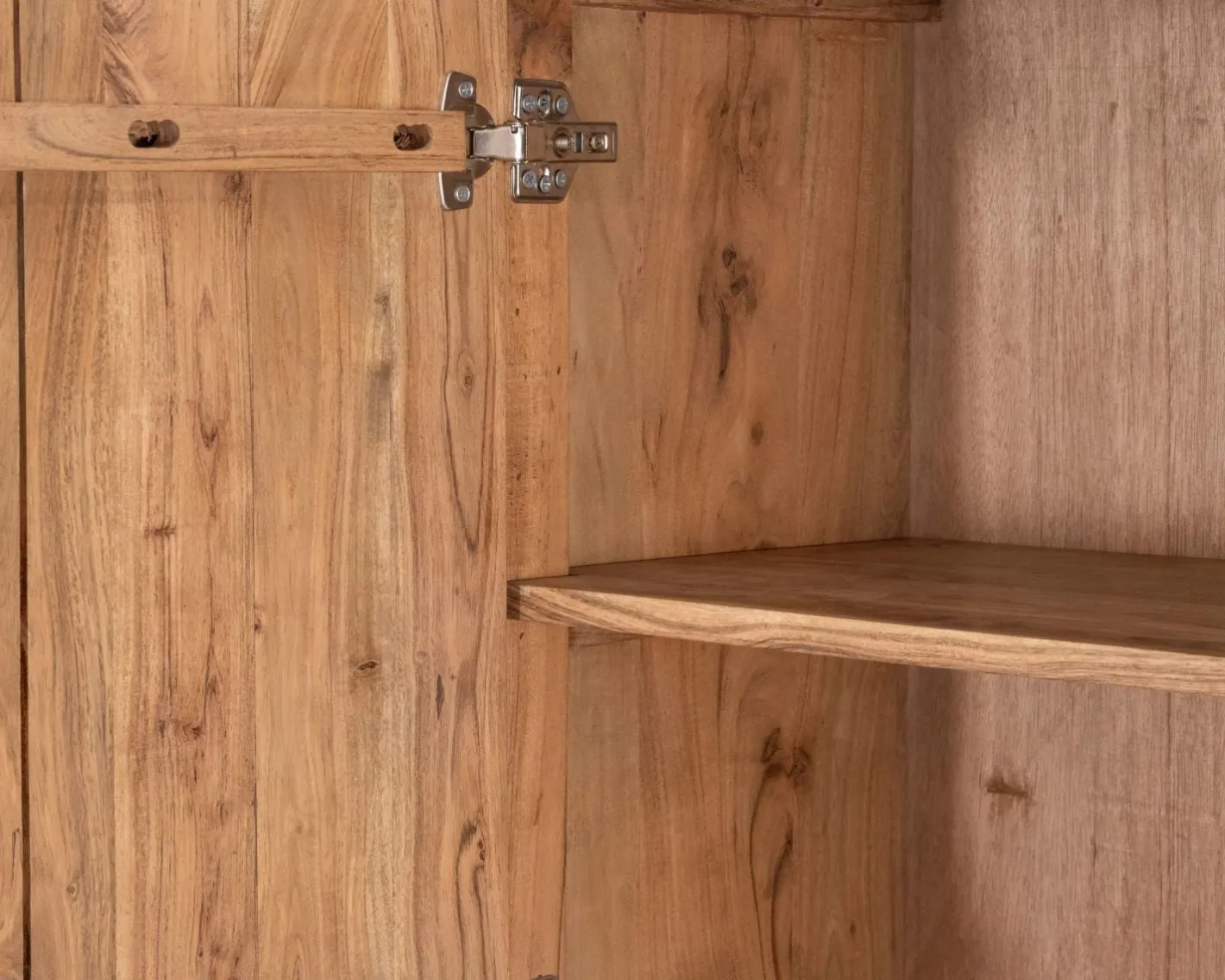 New Argentier design rétro en acacia et métal "Puzzle" façades motif empiècement Vitrine Et Argentier|Rangement