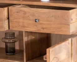 New Argentier design rétro en acacia et métal "Puzzle" façades motif empiècement Vitrine Et Argentier|Rangement