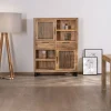 Sale Argentier en manguier et pieds métal "Manoha" portes motif stries réversibles Vaisselier|Vitrine Et Argentier
