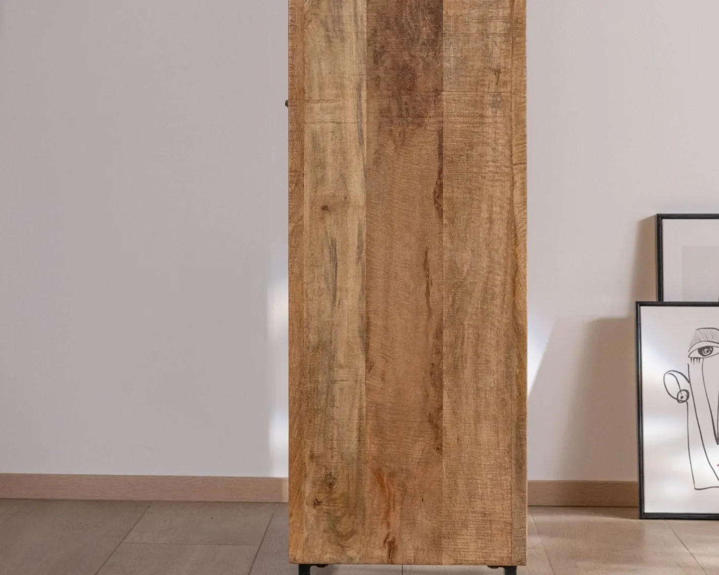 Sale Argentier en manguier et pieds métal "Manoha" portes motif stries réversibles Vaisselier|Vitrine Et Argentier