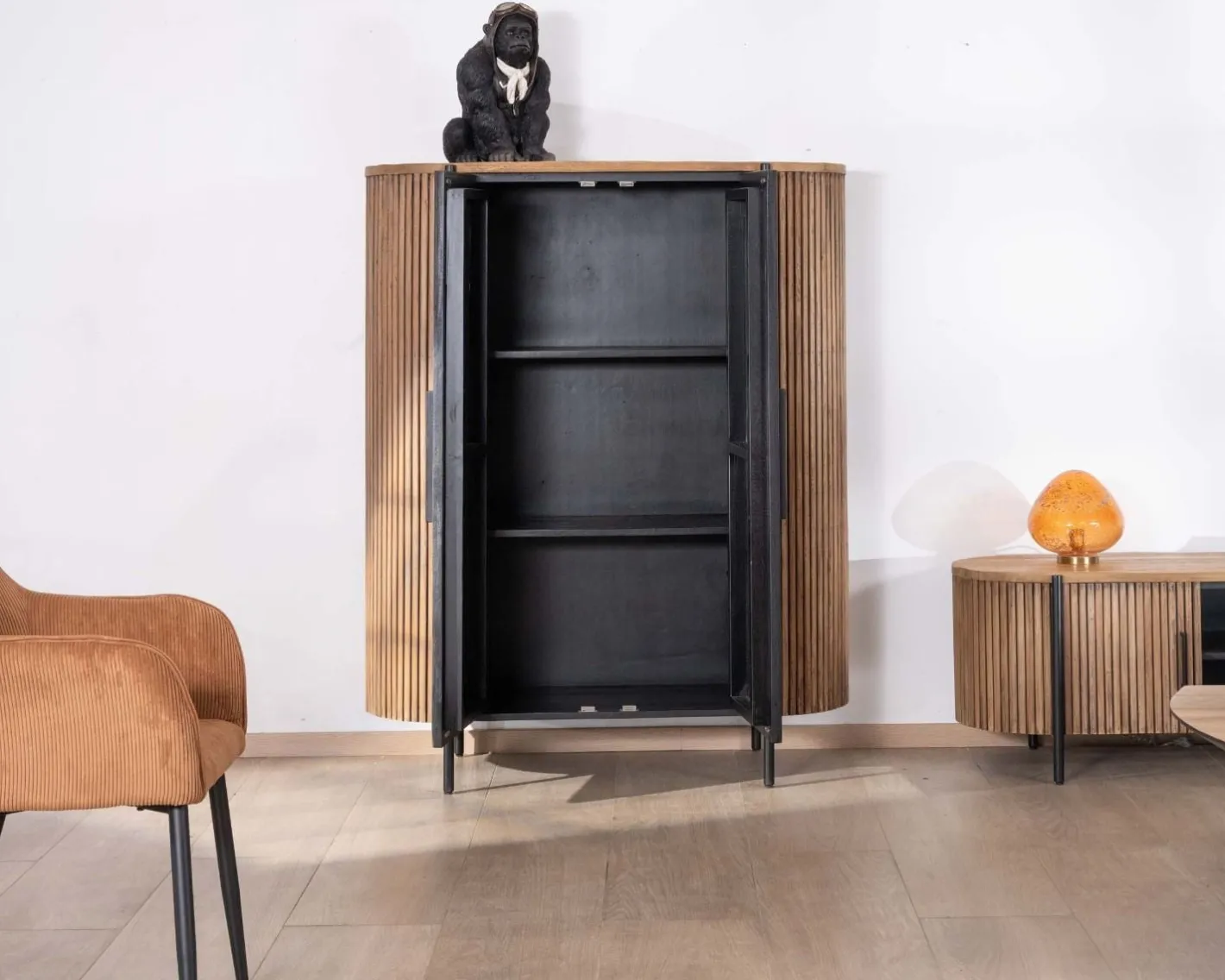 Discount Armoirette arrondie 120 cm en bois exotiques "Troms" Buffet Et Bahut