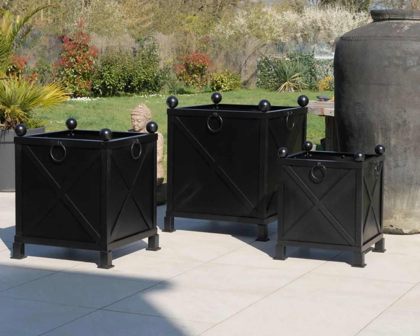 New Bac décoratif pour plantes d'agréments 55 cm en métal noir "Gardénia" Décoration