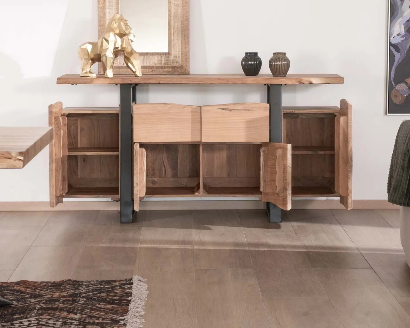 Best Bahut avec tiroirs en bois massif naturel "Zen Black" Buffet Et Bahut