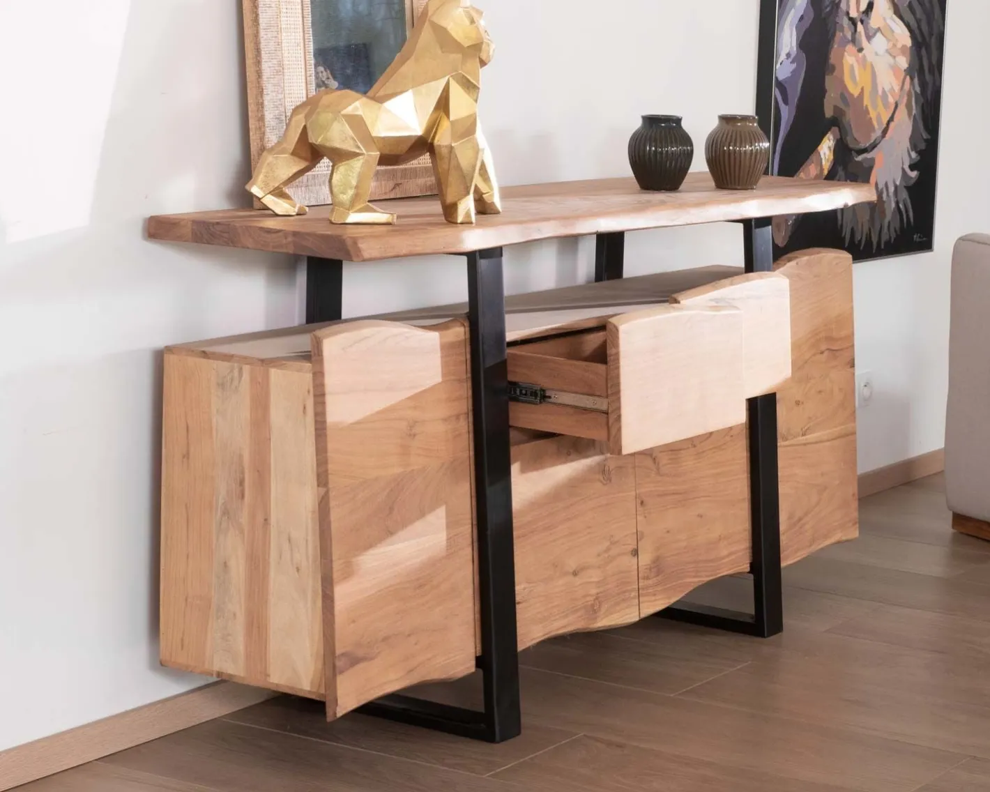 Best Bahut avec tiroirs en bois massif naturel "Zen Black" Buffet Et Bahut