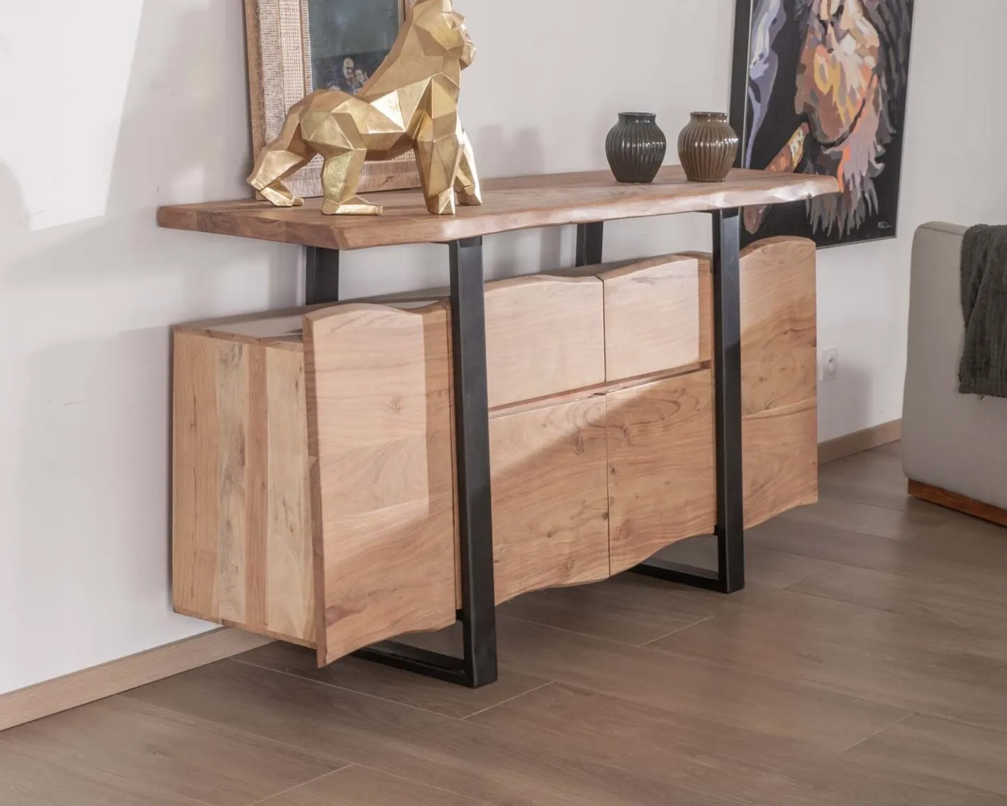 Best Bahut avec tiroirs en bois massif naturel "Zen Black" Buffet Et Bahut
