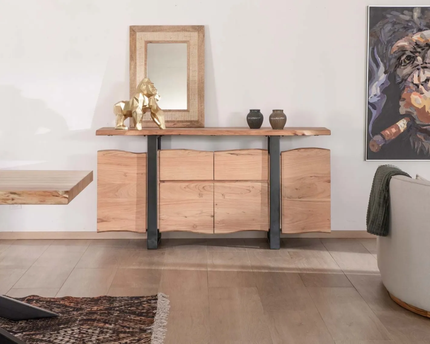 Best Bahut avec tiroirs en bois massif naturel "Zen Black" Buffet Et Bahut