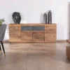 Hot Bahut contemporain 175cm en acacia avec bandeau LED et tiroirs placage pierre "Paguera" Buffet Et Bahut