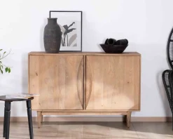 Sale Bahut contemporain en manguier massif 2 portes avec poignées intégrées arc de cercle