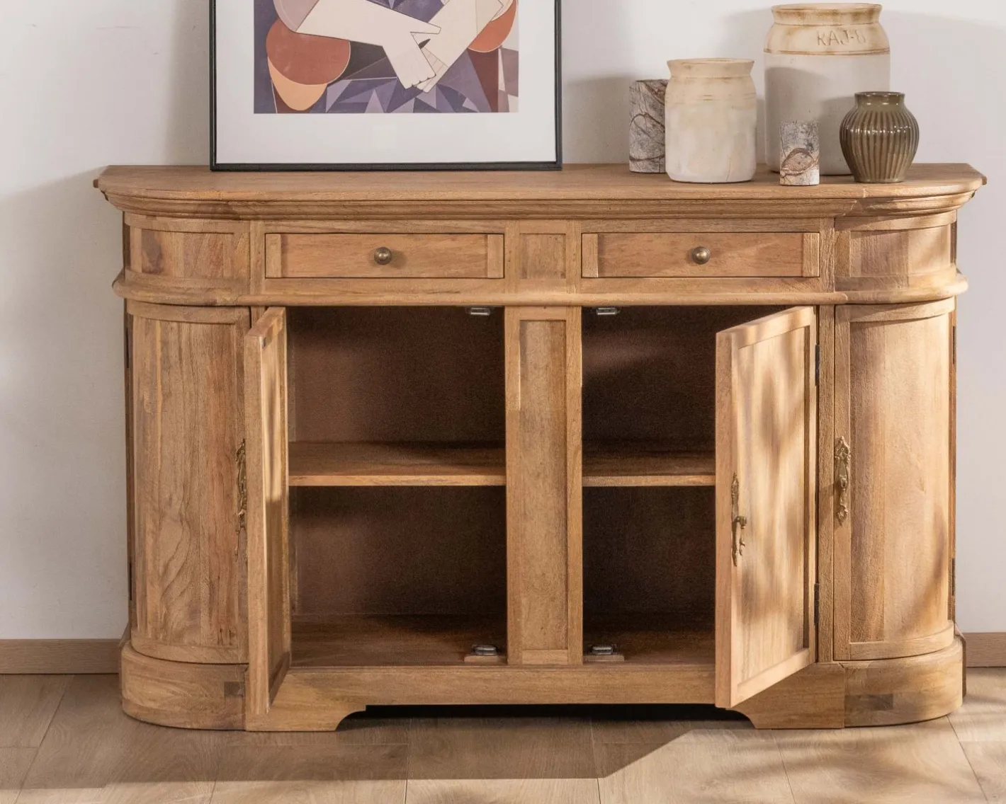 Hot Bahut en manguier massif avec bords arrondis 150 cm "Eglantine" Buffet Et Bahut