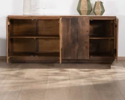 Discount Bahut 4 portes en bois recyclé et plateau marbre blanc