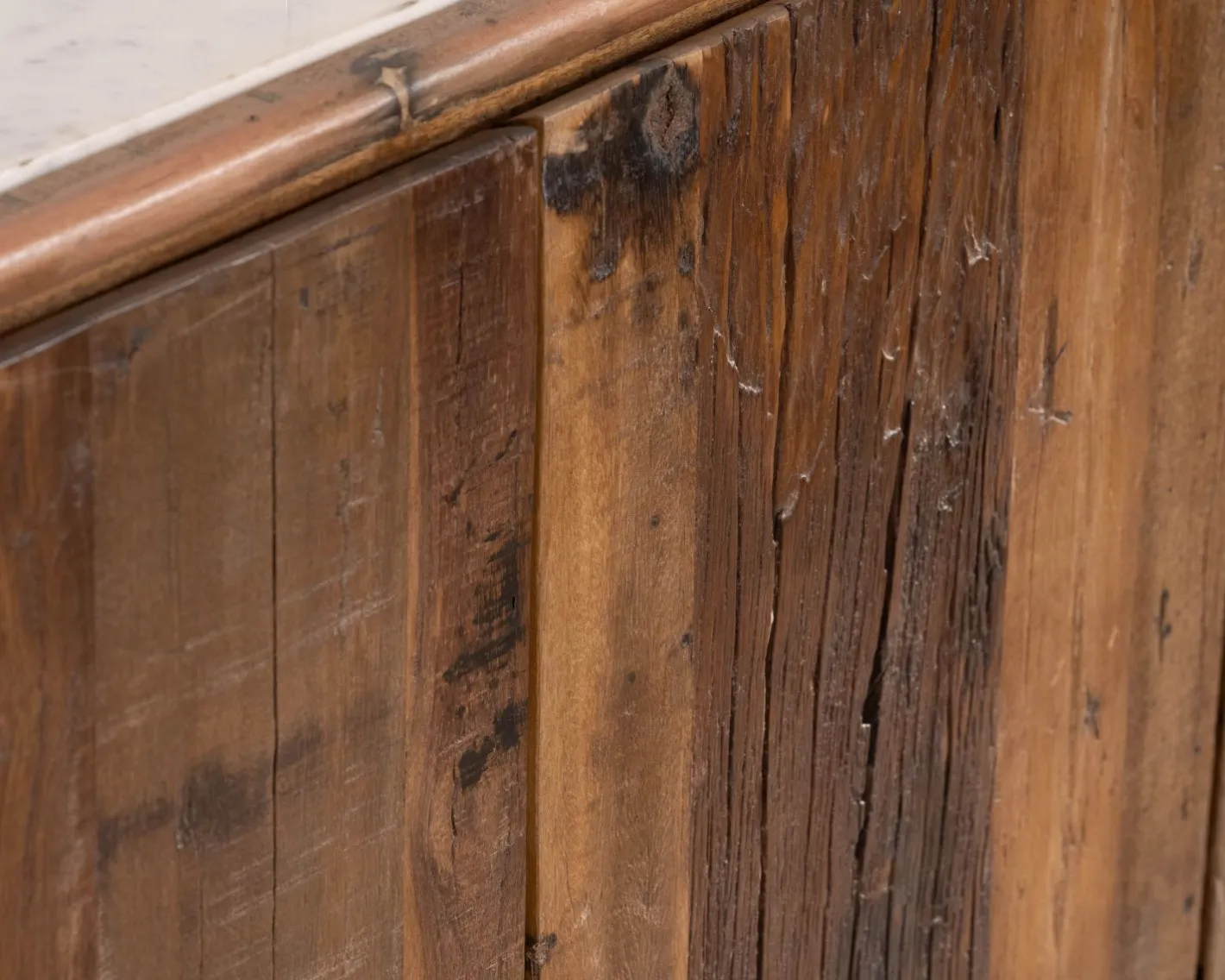 Discount Bahut 4 portes en bois recyclé et plateau marbre blanc "Mood" Buffet Et Bahut