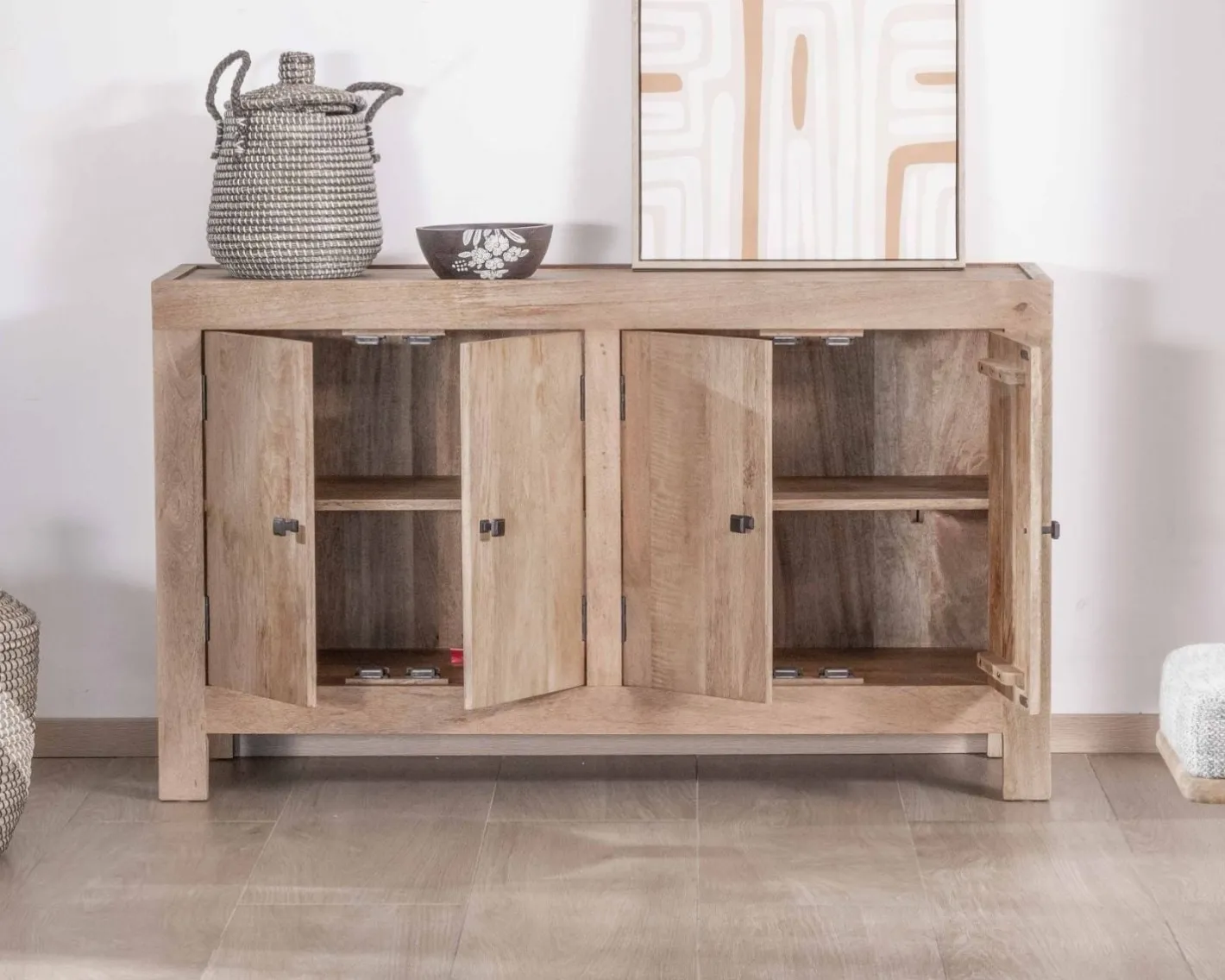 Discount Bahut 4 portes en manguier massif 130cm "Maestro" Buffet Et Bahut