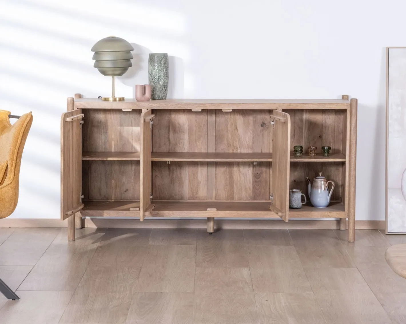 Outlet Bahut 3 portes et niches en manguier esprit japandi "Orobie" 180 cm Buffet Et Bahut