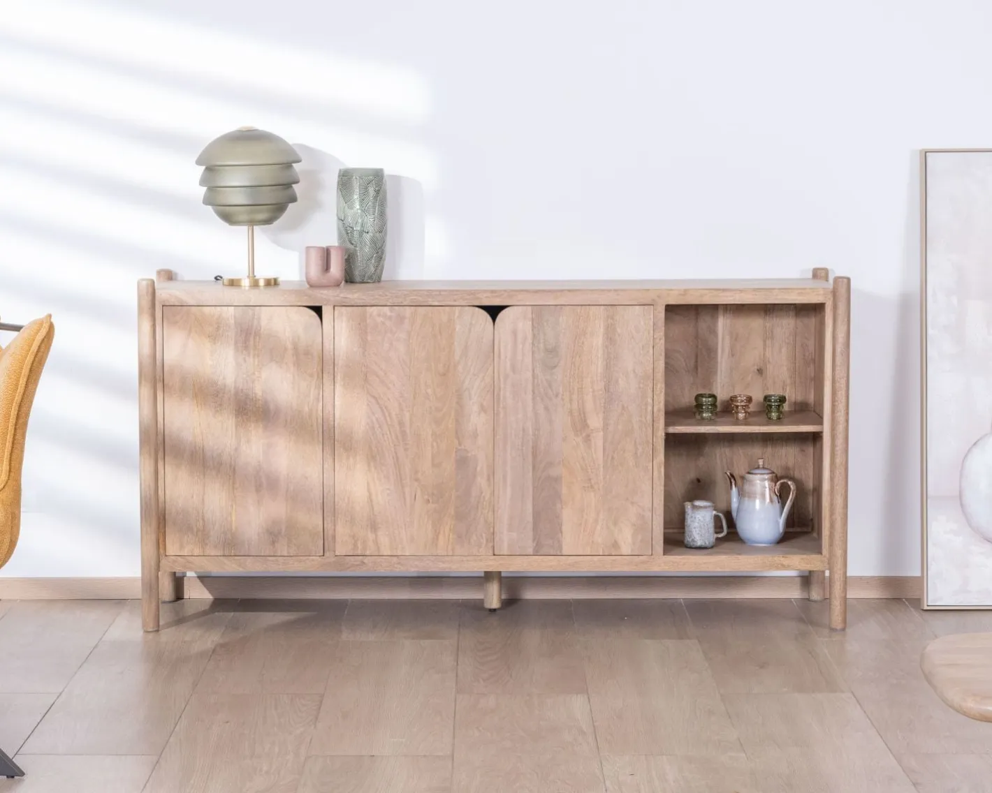 Outlet Bahut 3 portes et niches en manguier esprit japandi "Orobie" 180 cm Buffet Et Bahut