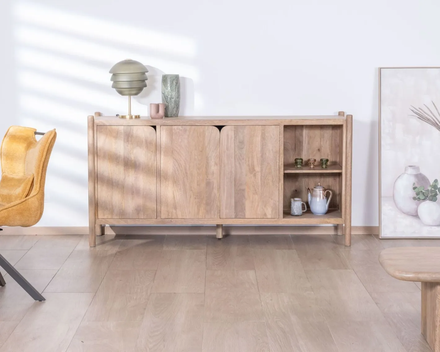 Outlet Bahut 3 portes et niches en manguier esprit japandi "Orobie" 180 cm Buffet Et Bahut