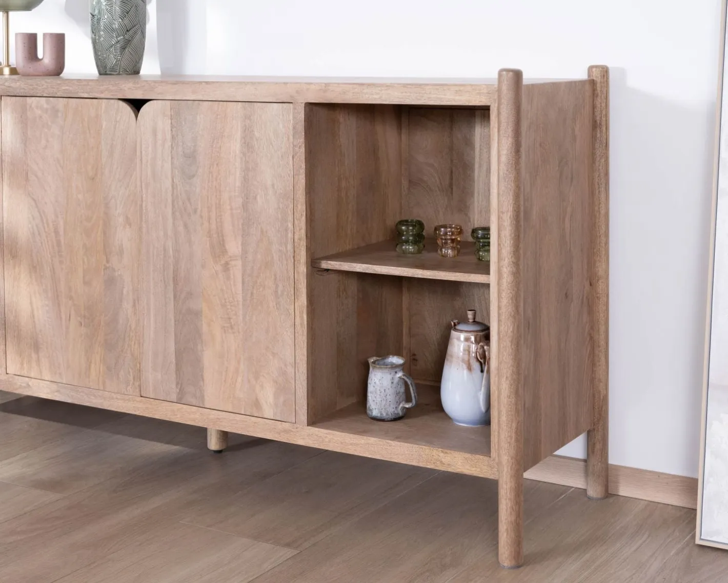 Outlet Bahut 3 portes et niches en manguier esprit japandi "Orobie" 180 cm Buffet Et Bahut