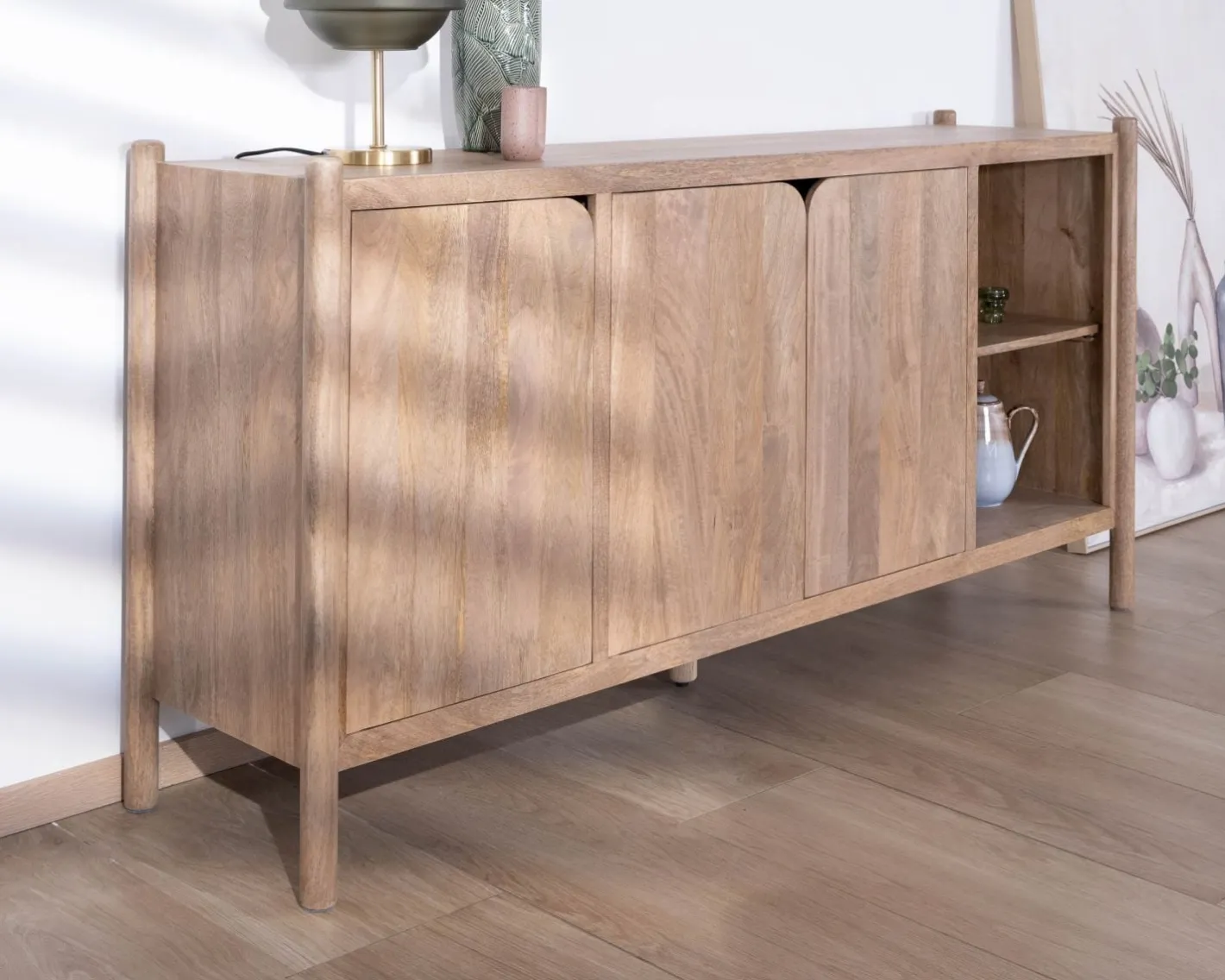Outlet Bahut 3 portes et niches en manguier esprit japandi "Orobie" 180 cm Buffet Et Bahut