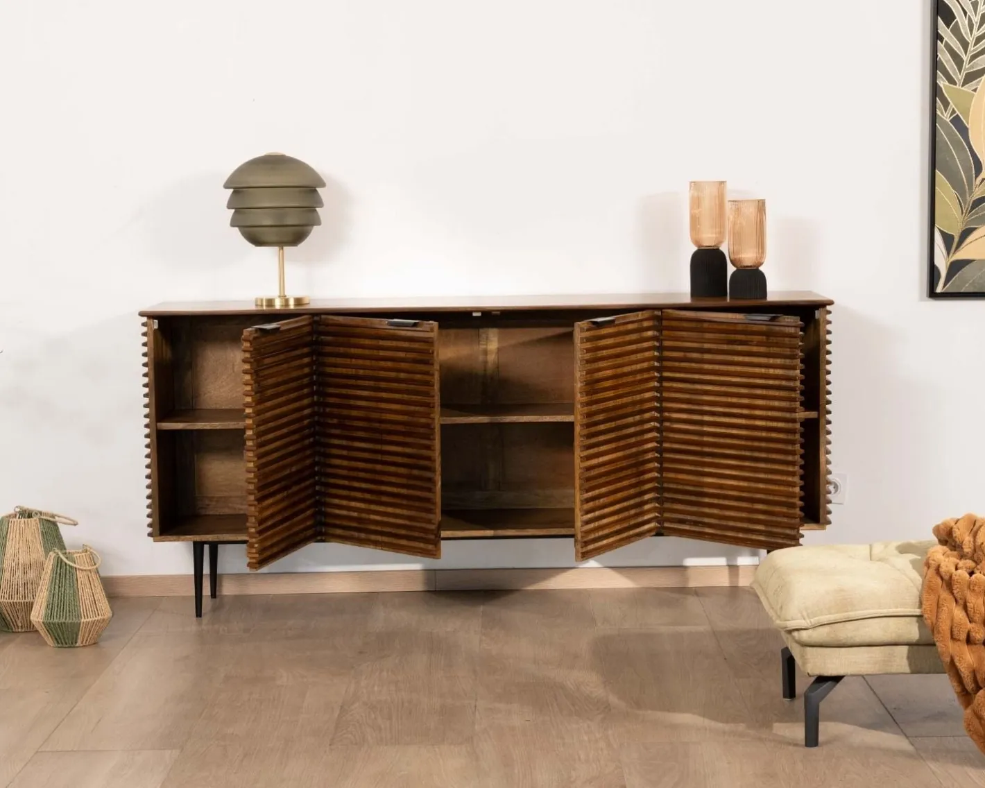 Sale Bahut rétro 4 portes en teck et manguier massif 183cm "Sheffield" Buffet Et Bahut
