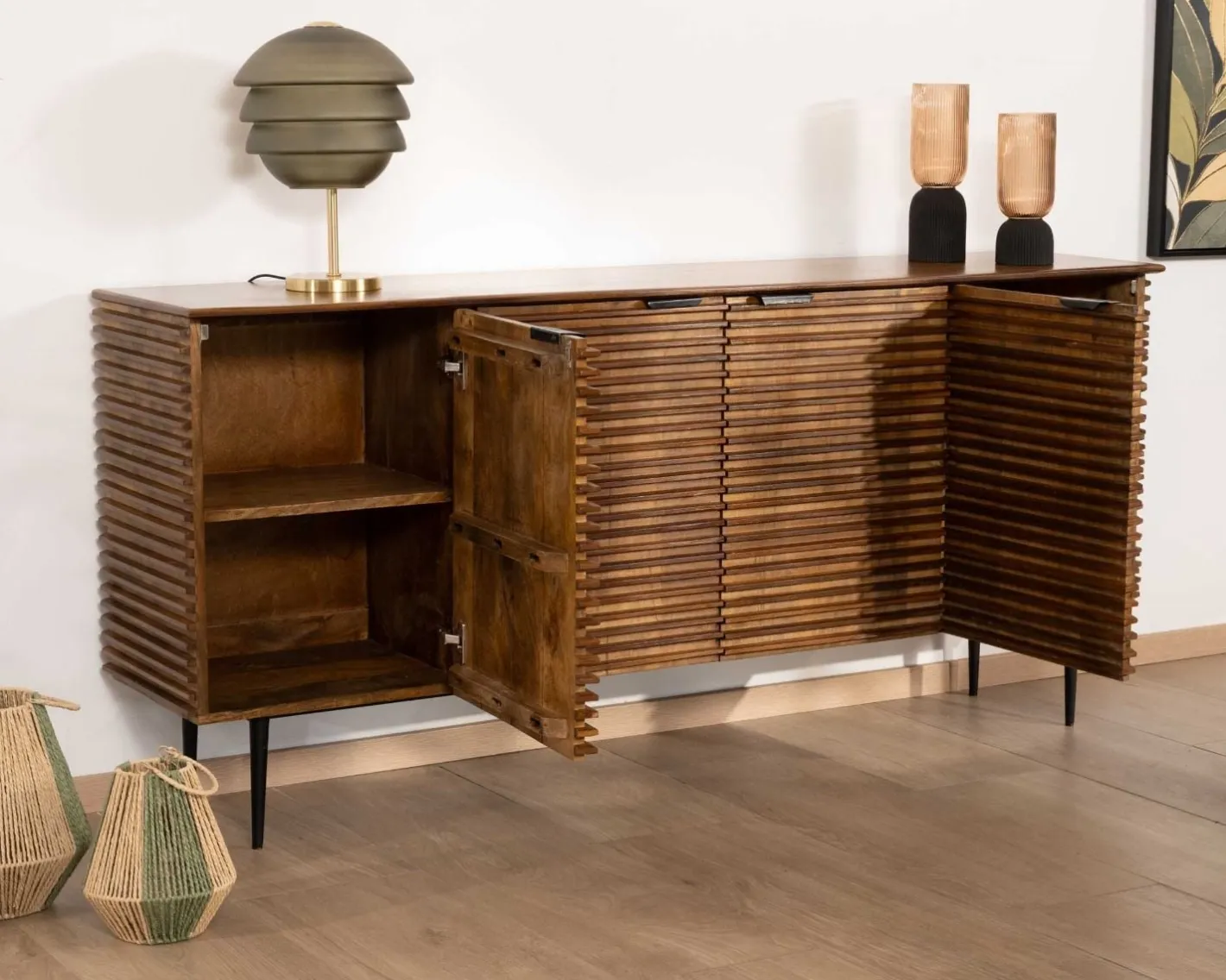 Sale Bahut rétro 4 portes en teck et manguier massif 183cm "Sheffield" Buffet Et Bahut