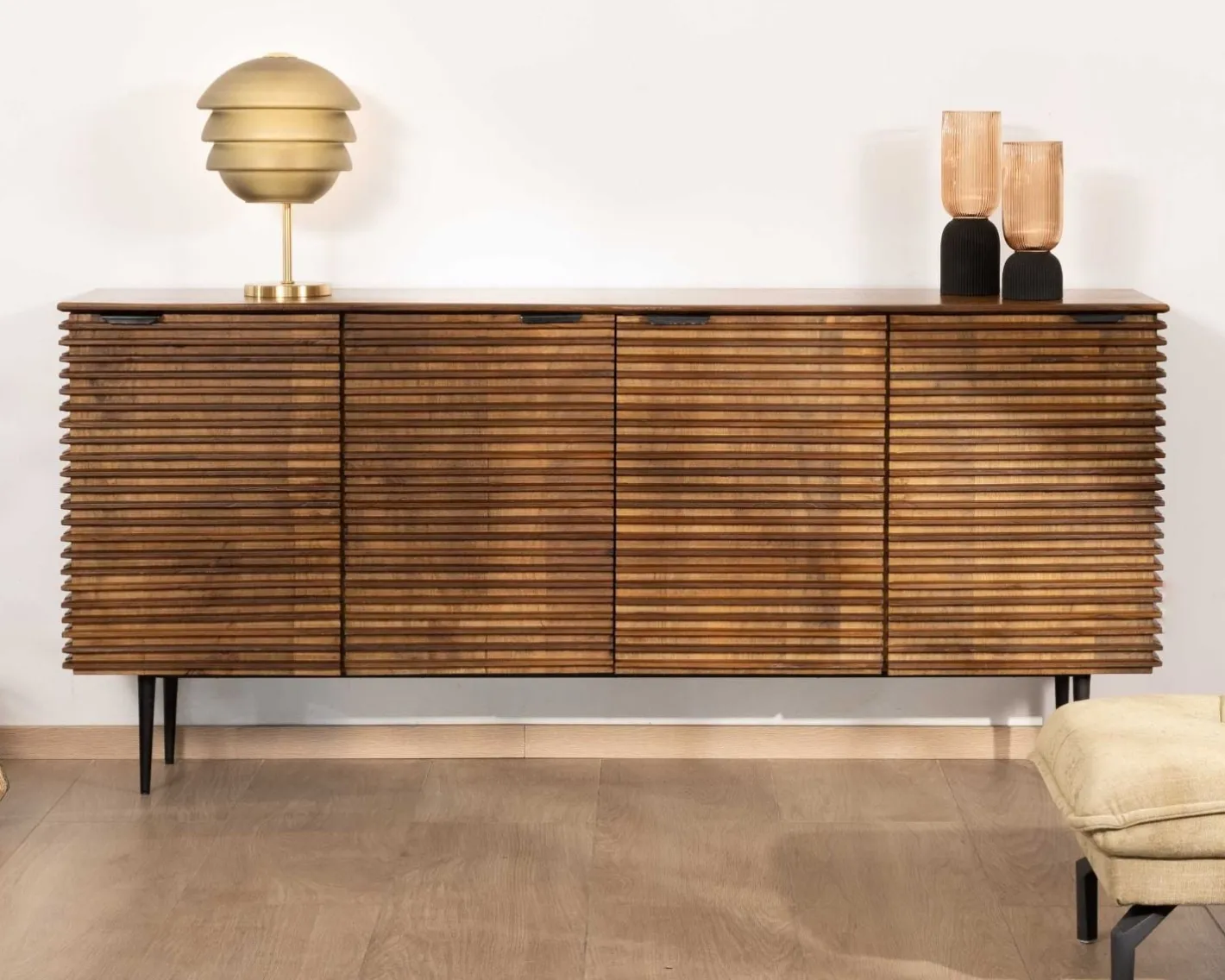 Sale Bahut rétro 4 portes en teck et manguier massif 183cm "Sheffield" Buffet Et Bahut