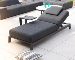 New Bain de soleil 90 cm de large en aluminium noir et matelas gris
