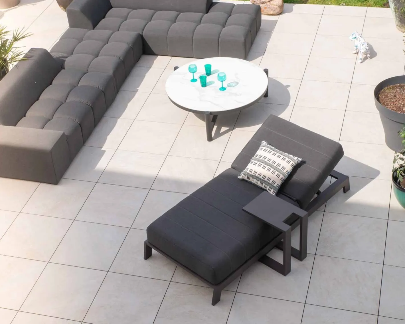 New Bain de soleil 90 cm de large en aluminium noir et matelas gris "Terrasse" Bain De Soleil