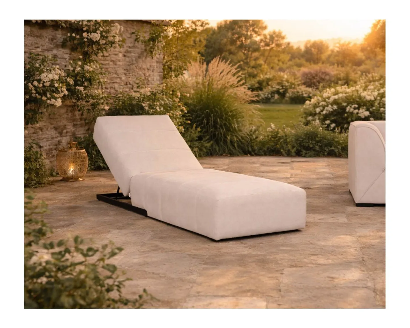 Online Bain de soleil design épuré en tissu crème avec surpiqures spécial extérieur "Sunset Bay" Bain De Soleil