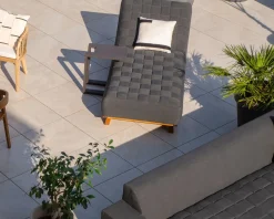 New Bain de soleil design tissu Sunbrella gris foncé et teck