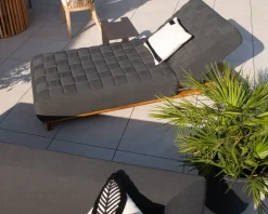 New Bain de soleil design tissu Sunbrella gris foncé et teck