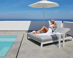 Clearance Bain de soleil double blanc et gris matelassé haut de gamme "Terrasse" Bain De Soleil