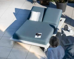 Best Bain de soleil double en tissu turquoise et aluminium blanc