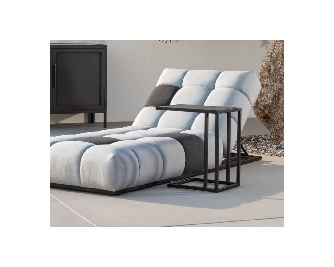 New Bain de soleil en tissu Sunbrella gris clair et foncé "Lazy Beach" Bain De Soleil