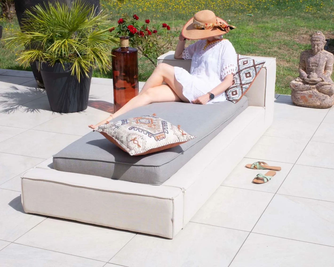 Clearance Bain de soleil esprit futon gris clair et lin "Saint Tropez" Bain De Soleil