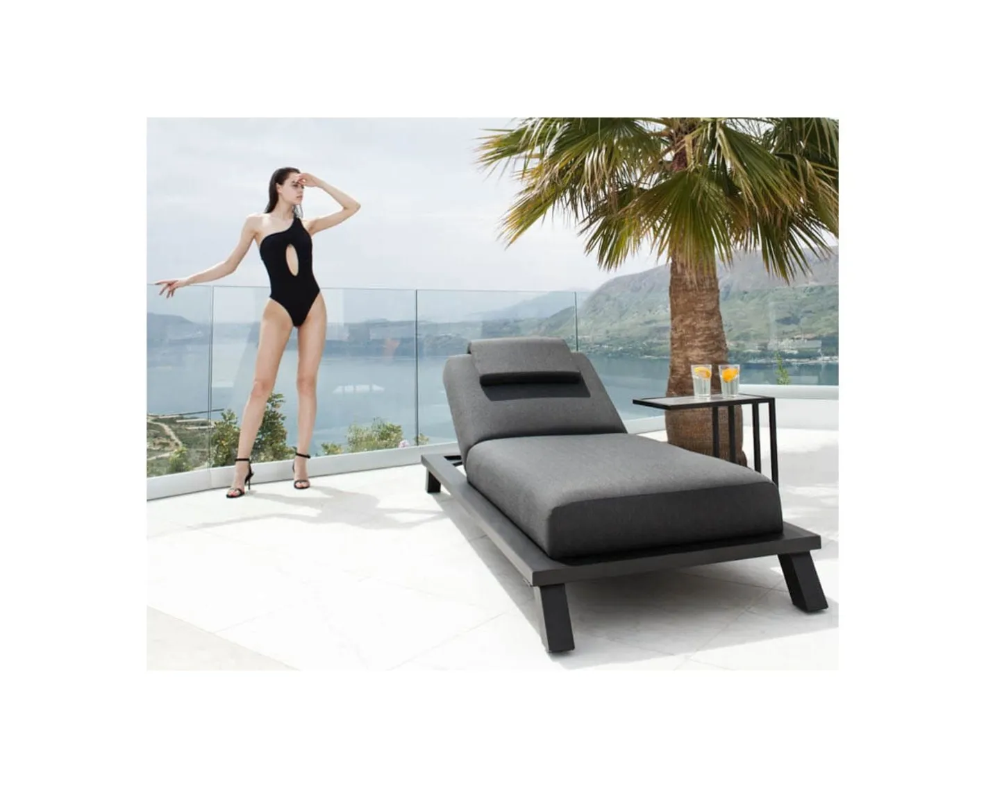New Bain de soleil haut de gamme anthracite tissu Sunbrella "Nusa Pedina" Bain De Soleil