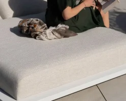 Best Bain de soleil haut de gamme 2 places "Nusa Pedina" en tissu écru et aluminium blanc Bain De Soleil
