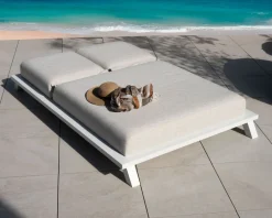 Best Bain de soleil haut de gamme 2 places "Nusa Pedina" en tissu écru et aluminium blanc Bain De Soleil
