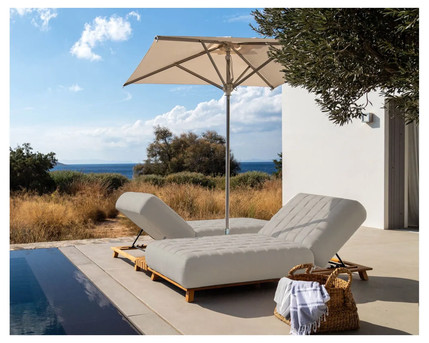 New Bain de soleil haut de gamme tissu Sunbrella gris clair "Lombok" Bain De Soleil