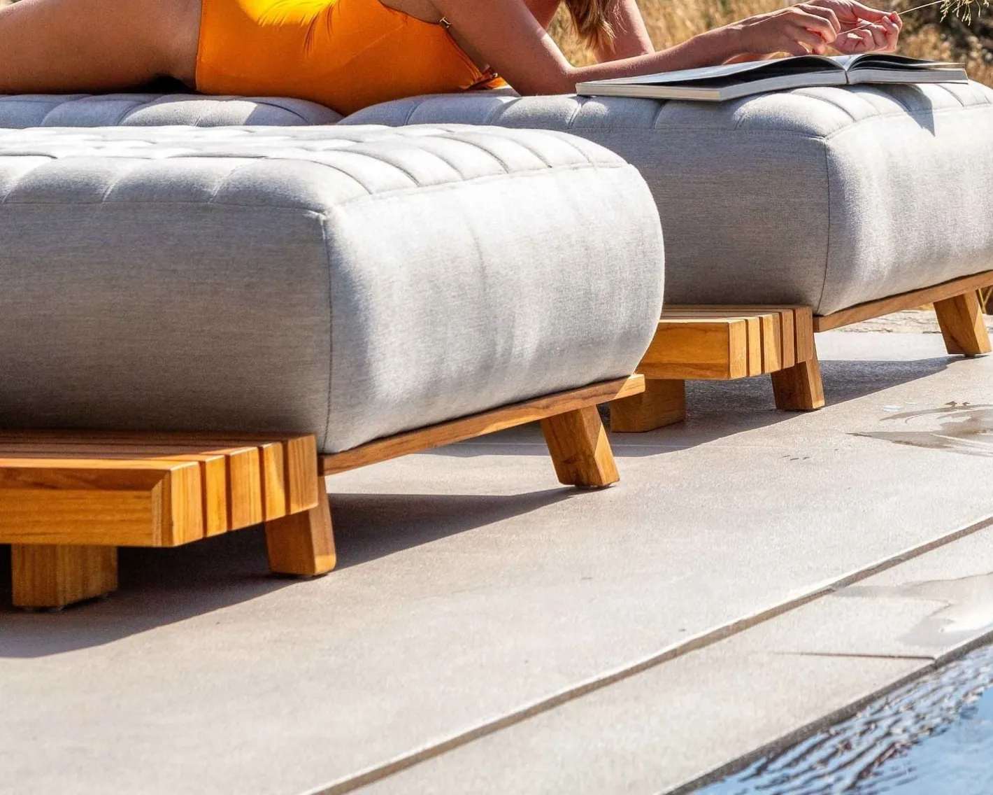 New Bain de soleil haut de gamme tissu Sunbrella gris clair "Lombok" Bain De Soleil
