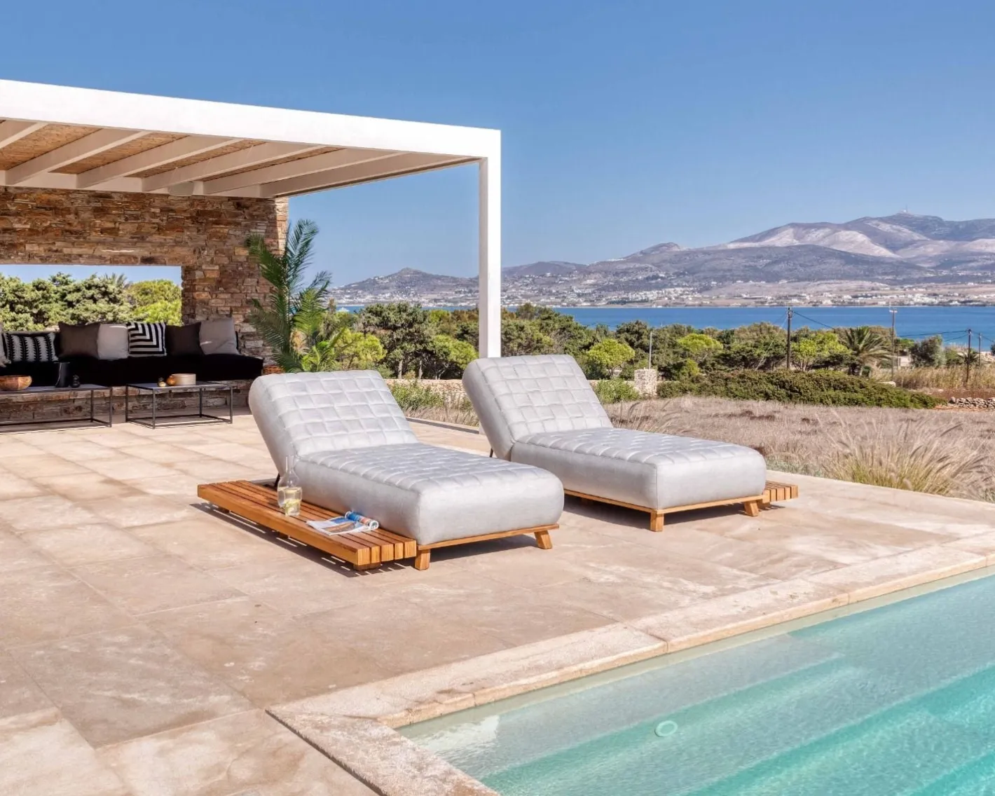 New Bain de soleil haut de gamme tissu Sunbrella gris clair "Lombok" Bain De Soleil