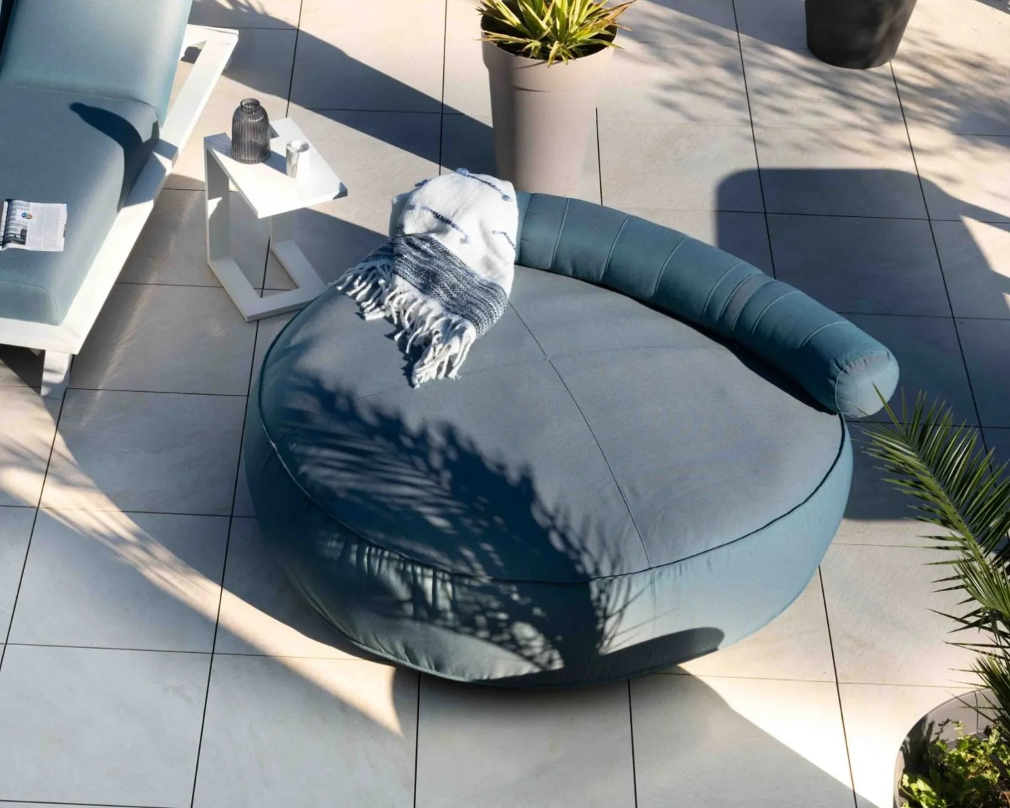 Sale Bain de soleil moelleux diamètre 1m80 "Saint Tropez" en tissu turquoise Bain De Soleil