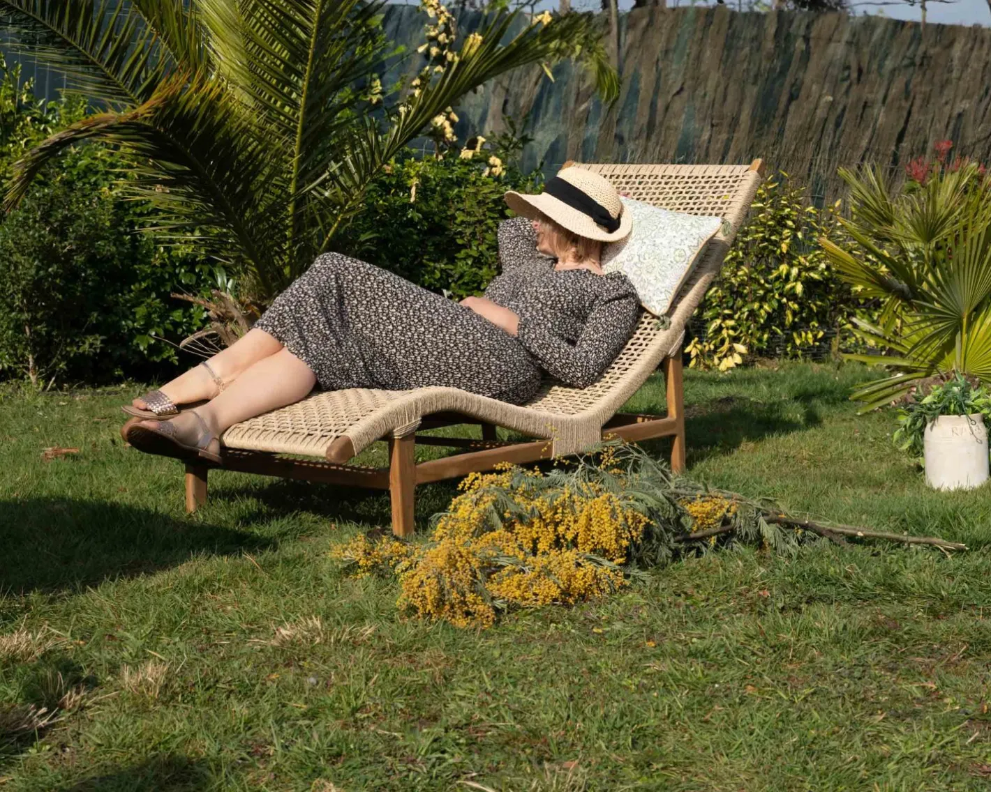 Bain de soleil 1 place en teck "Alizé" avec assise tressée Bain De Soleil