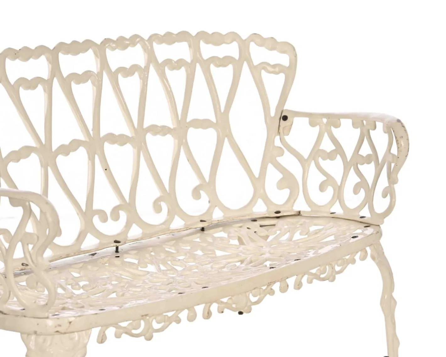 Banc de jardin esprit rétro en fonte esprit fer forgé blanc vieilli "Gardénia" 1m Décoration