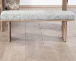 Sale Banc élégant et confortable 120cm en manguier et assise rembourrée tissu gris chiné