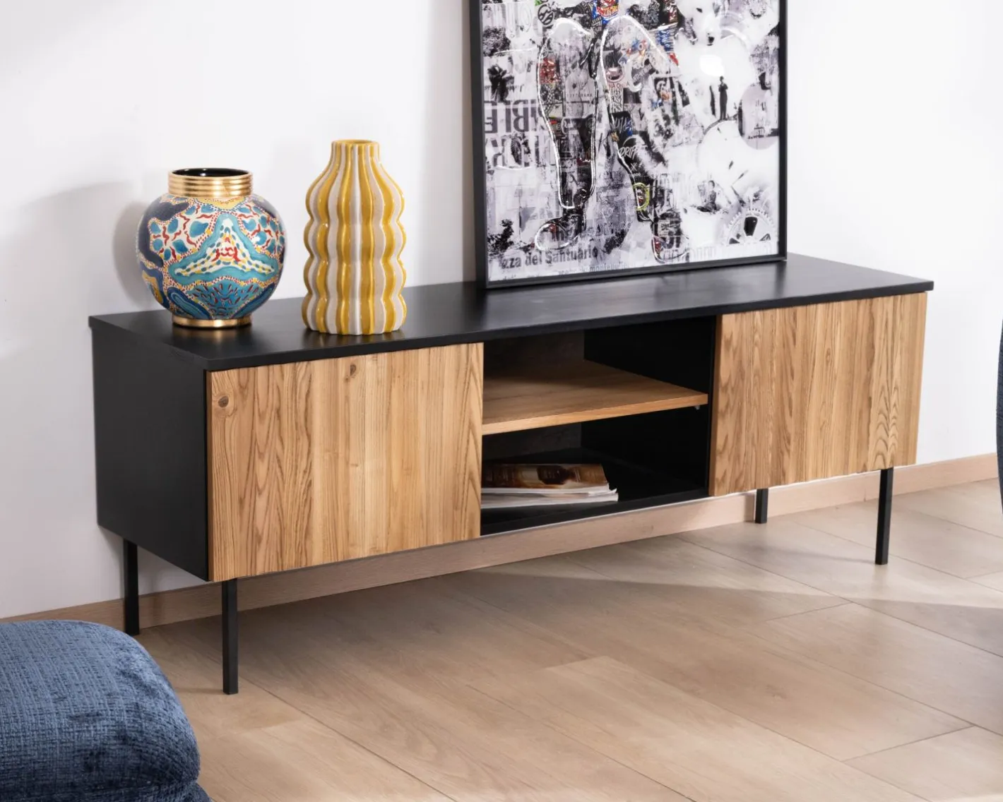 Best Banc TV 160 cm deux portes en frêne massif huilé "Sydney" Meuble Télé