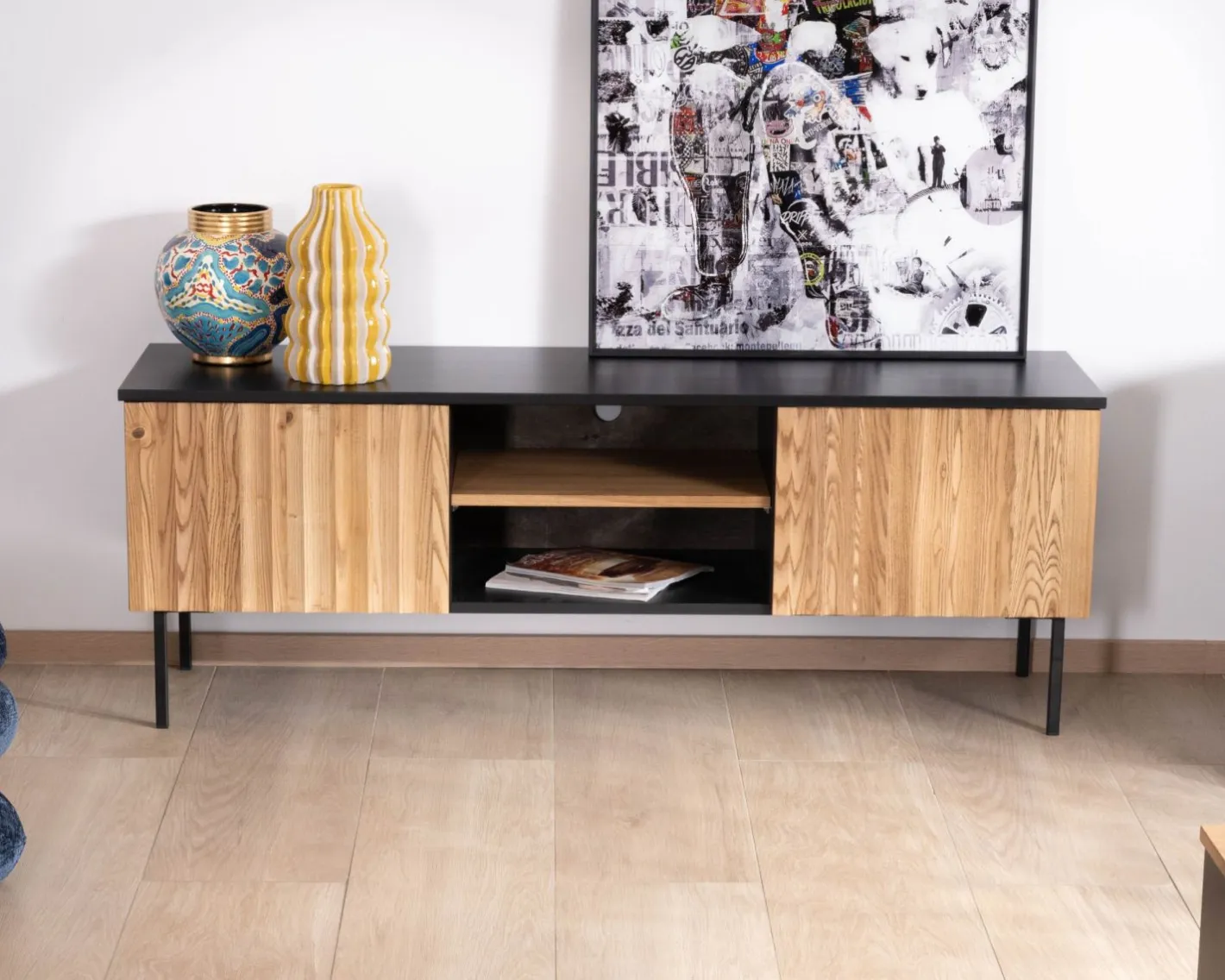 Best Banc TV 160 cm deux portes en frêne massif huilé "Sydney" Meuble Télé