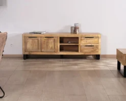 Outlet Banc TV 175 cm en manguier et pieds métal