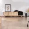 Discount Banc TV 4 portes 180 cm en manguier avec porte déco noire "Jappy" Meuble Télé