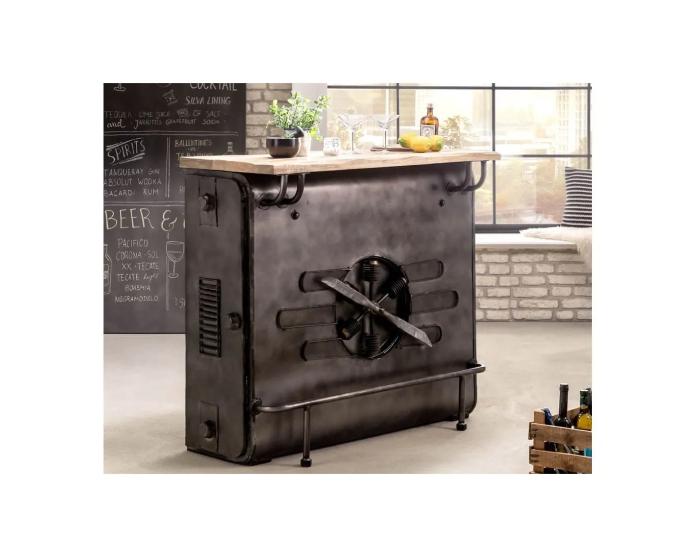 Clearance Bar métal et bois style récup multi rangements "Crazy" avec hélice Meuble De Bar