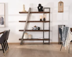 Discount Bibliothèque design épuré en acacia et métal 