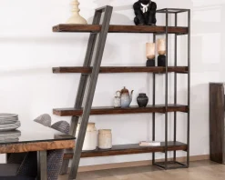 Discount Bibliothèque design épuré en acacia et métal 